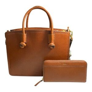 New Fossil Leather Purse & Wallet Set Medium Brown Skylar Satchel &Teigan Clutch